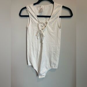 White bodysuit with front tie